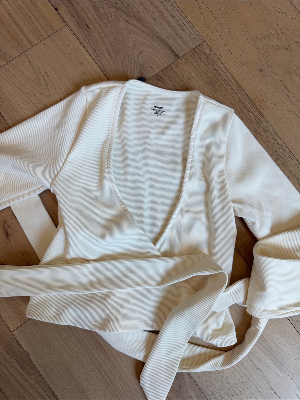 Monday Swimwear Cream Ribbed Wrap Top